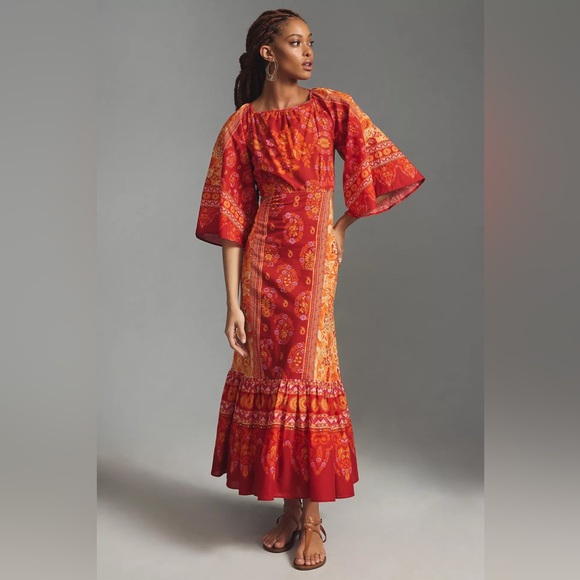 Anthropologie Dresses & Skirts - New Anthropologie Farm Rio Printed Cutout Tiered-Hem Dress Red Size XS